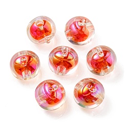Orange Red UV Plating Rainbow Iridescent Acrylic Beads, Two Tone Bead in Bead, Fruit, Orange Red, 16x15.5x16.5mm, Hole: 3.5mm