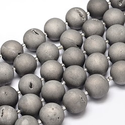 Silver Plated Round Electroplated Natural Druzy Geode Quartz Crystal Beads Strands, Grade A, Silver Plated, 16mm, Hole: 1mm, about 21pcs/strand, 16 inch