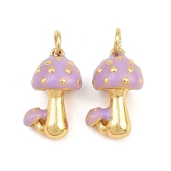 Lila Messing Emaille-Anhänger, Pilz-Anhänger, Gestell, langlebig überzogen, Bleifrei und cadmium frei, echt 18 k vergoldet, lila, 16x11x9 mm, Bohrung: 3.5 mm