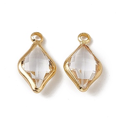 Crystal K9 Glass Pendants, Rhombus Charms, Faceted, with Light Gold Tone Brass Edge, Crystal, 18.5x10x5mm, Hole: 2.2mm