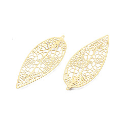 Real 18K Gold Plated 201 Stainless Steel Big Pendants, Etched Metal Embellishments, Leaf, Real 18K Gold Plated, 64x27x0.3mm, Hole: 1mm