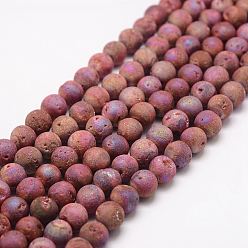 Indian Red Electroplated Natural Quartz Crystal Beads Strands, Druzy Geode Crystal, Round, Indian Red, 8mm, Hole: 1mm, about 50pcs/strand, 15.3 inch(39cm)