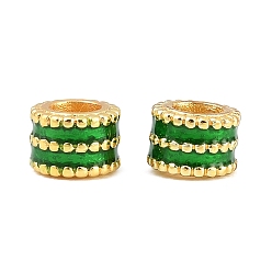 Grün Messing Perlen, Kolumne, mit Emaille, cadmiumfrei und bleifrei, Gestell, langlebig überzogen, echt 18 k vergoldet, grün, 6x4 mm, Bohrung: 3 mm