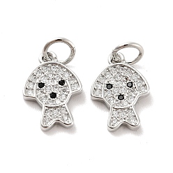 Platinum Dog Brass Micro Pave Clear Cubic Zirconia Charms, with Jump Ring, Cadmium Free & Lead Free, Platinum, 13x9x1.5mm, Hole: 3.4mm