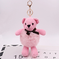 Pink Imitation Rabbit Fur Keychain, Bear, Pink, 28cm