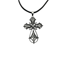 Crystal Cross Zinc Alloy Pendant Necklace, with Rhinestone, Crystal, 19.69 inch(50cm)