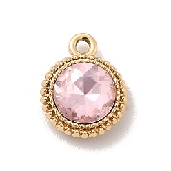 Pink UV Plating Alloy Glass Pendants, Golden, Flat Round Charms, Pink, 17.5x14x5.5mm, Hole: 2mm