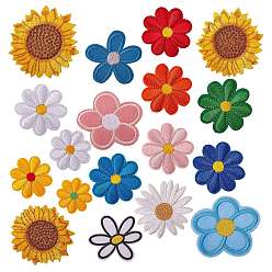 Mixed Color 18Pcs 18 Style Computerized Embroidery Cloth Iron on/Sew on Patches, Costume Accessories, Flower, Mixed Color, 1pc/style