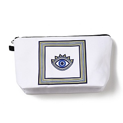 White Evil Eye Theme Polyester Cosmetic Pouches, with Iron Zipper, Waterproof Clutch Bag, Toilet Bag for Women, Rectangle, White, 13x22x2.2cm