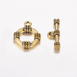 Antique Golden Tibetan Style Alloy Toggle Clasps, Lead Free & Cadmium Free, Ring, Antique Golden, Ring: 19x15mm, Bar: 20x3mm, Hole: 2mm, 2Pcs/set