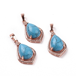 Synthetic Turquoise Synthetic Turquoise Pendants, Teardrop Charms, with Rose Gold Tone Rack Plating Brass Findings, 32x19x10mm, Hole: 8x5mm