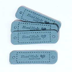 Medium Turquoise Imitation Leather Label Tags, with Holes & Word Hand Made with love, for DIY Jeans, Bags, Shoes, Hat Accessories, Rounded Rectangle, Medium Turquoise, 15x55mm