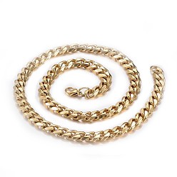 Golden Men's 304 Stainless Steel Faceted Curb Chain Necklaces, with Lobster Claw Clasps, Golden, 23.6 inch(60cm), 10x4mm
