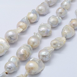 Creamy White Natural Baroque Pearl Keshi Pearl Beads Strands, Cultured Freshwater Pearl, Nuggets, Creamy White, 15~16x15~27x13~15mm, Hole: 0.5mm, about 21pcs/strand, 15.7 inch