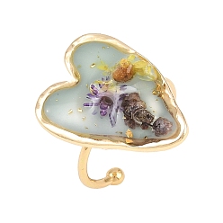 Светло-Синий 304 открытые кольца манжеты из нержавеющей стали, Сердце со цветками , cmолой, золотые, голубой, размер США 8 1/2 (18.5 мм)