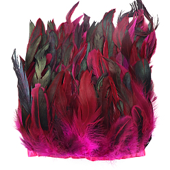 Fuchsia Rooster Feather Fringe Trimming, Costume Accessories, Dyed, Fuchsia, 5~7inch(127~178mm), about 10.94 Yards(10m)/Bag