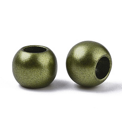 Olive Drab Spray Painted Acrylic European Beads, Matte Style, Large Hole Beads, Rondelle, Olive Drab, 10mm, Hole: 5mm