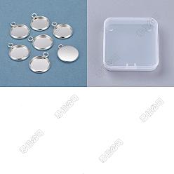 Stainless Steel Color 40Pcs 304 Stainless Steel Pendant Cabochon Settings, Plain Edge Bezel Cups, Flat Round, Stainless Steel Color, Tray: 12mm, 17.5x14x2mm, Hole: 2.2mm