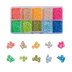Mixed Color 8000Pcs 10 Colors Fluorescent Color Glass Bugle Beads, Seed Beads, Baking Paint, Round Hole, Mixed Color, 1.5~2x1~2mm, Hole: 0.8mm, 1000pcs/color
