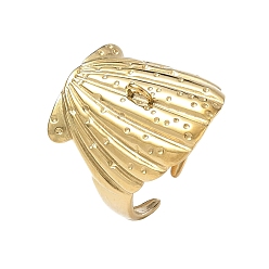 Golden Shell Shaped 304 Stainless Steel Finger Rings Components, with Loop, Ion Plating(IP), Golden, 22mm, Hole: 3x2mm, 18mm