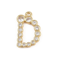 Letter D Латунные микро проложить кубического циркония подвески, стойки покрытие, долговечный, без кадмия и без свинца, реальный 18 k позолоченный, Буква D, 17x11x2 мм, отверстие : 1.5 мм