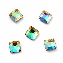Sphinx K9 Glass Rhinestone Cabochons, Flat Back & Back Plated, Faceted, Square, Sphinx, 5x5x2mm