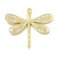 Белый Подвески из латуни с эмалью в стойку, долговечный, без свинца и без кадмия, стрекоза прелести, реальный 18 k позолоченный, белые, 23x26x2 мм, отверстие : 1.5 мм