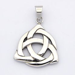Antique Silver Retro 304 Stainless Steel Pendants, Trinity Knot, Antique Silver, 46x38x5mm, Hole: 8x10mm