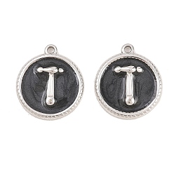 Нержавеющая Сталь Цвет 304 нержавеющей стальной эмали подвески, плоская круглая подвеска с буквой Т, цвет нержавеющей стали, 17.5x15.5x2.5 мм, отверстие : 1.5 мм