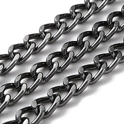 Gunmetal Oxidation Aluminum Diamond Cut Faceted Curb Chains, Twisted Chains, Unwelded, with Spool, Gunmetal, 7x5x1.5mm, about 196.85 Feet(60m)/Roll