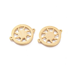 Golden Ion Plating(IP) 304 Stainless Steel Links, Manual Polishing, Flat Round with Sun, Golden, 21x17x1.2mm, Hole: 1mm