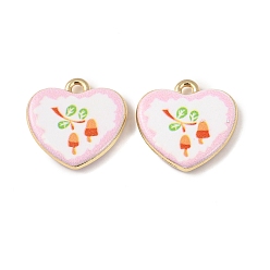 Белый Двусторонние печатные подвески из сплава, сердце с подвесками в виде листьев, стойки покрытие, золотые, белые, 17x17.5x3.2 мм, отверстие : 1.8 мм