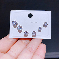 Large Platinum Minimalist Sparkling Zirconia Earrings Set - 6 Pieces of S925 Sterling Silver Jewelry