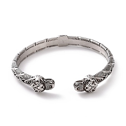 Antique Silver 304 Stainless Steel Dragon Open Cuff Bangle for Men Women, Antique Silver, Inner Diameter: 2-7/8 inch(7.3cm)