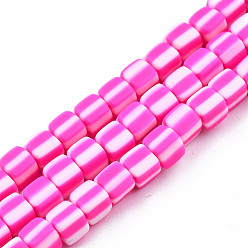 Hot Pink Handmade Polymer Clay Beads Strands, Cube, Hot Pink, 5x5x4.5mm, Hole: 2mm, about 85~86pcs/strand, 15.83 inch~16.06 inch(40.2~40.8cm)