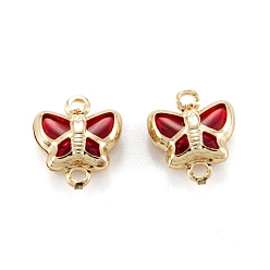 Красный Соединители звеньев латуни стеклянные, долговечный, бабочка, реальный 18 k позолоченный, красные, 10x9x4 мм, отверстие : 0.9~1.2 мм