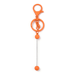 Dark Orange Spray Painted Alloy Bar Beadable Keychain for Jewelry Making DIY Crafts, with Alloy Lobster Clasps and Iron Ring, Dark Orange, 15.5~15.8cm
