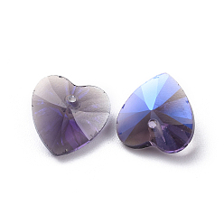 Аметист Стеклянные украшения из горного хрусталя, граненые, сердце, аметист, 8x8x4 мм, отверстие : 1 мм
