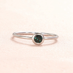 Green Glass Birthstone Style Diamond Finger Ring, Stainless Steel Ring, Green, Inner Diameter: 16.8mm