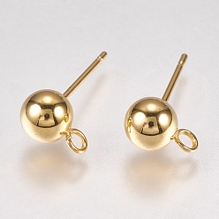 Golden 202 Stainless Steel Stud Earring Findings, with 304 Stainless Steel Pins and Loop, Golden, 16.5~17x9mm, Hole: 2mm, Ball: 6mm, Pin: 0.8mm