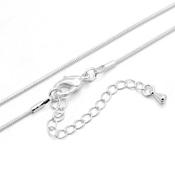 Silver Rack Plating Brass Snake Chain Necklaces, with Lobster Claw Clasps and End Chains, Silver Plating Thickness, Silver Color Plated, 16 inch, 1mm