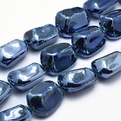 Marine Blue Handmade Eco-Friendly Porcelain Beads, Nuggets, Marine Blue, 34~35x26~27x18~20mm, Hole: 3mm