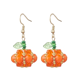 Коралловый 304 серьги-подвески в форме тыквы из нержавеющей стали, с акриловыми и стеклянными бусинами, золотые, коралл, 44x20 мм