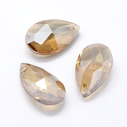 Brown Faceted Glass Pendants, Teardrop, Brown, 15x9.5x5.5mm, Hole: 1mm