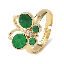 Морско-зеленый Латунные микро проложить пальцев кольца кубического циркония, бабочка, cmолой, реальный 18 k позолоченный, долговечный, без кадмия и без свинца, стойки покрытие, цвета морской волны, размер США 7 (17.3 мм)
