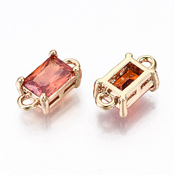 Coral Transparent Glass Links Connectors, with Light Gold Tone Brass Findings, Long-Lasting Plated, Cadmium Free & Lead Free, Rectangle, Coral, 12x6x4.5mm, Hole: 1.4mm
