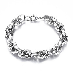 Stainless Steel Color 201 Stainless Steel Rope Chain Bracelet for Men Women, Stainless Steel Color, 9-1/4 inch(23.5cm)