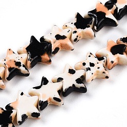 Персиковый Слойка С напылением окрашенные синтетические бирюзовые бусинки, окрашенные, звезда, розовые, 7x7.5~8x3 мм, отверстие : 0.7 мм, около 63~64 шт / нитка, 14.17~14.57'' (36~37 см)