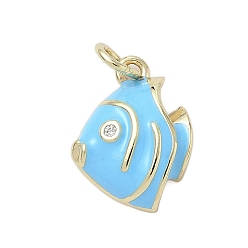 Темно-Голубой Латунь эмаль подвески, стойки покрытие, долговечный, без свинца и без кадмия, реальный 18 k позолоченный, очарование рыбы, с целью перехода в кольце, глубокое синее небо, 15x11x4.5 мм, отверстие : 3.2 мм