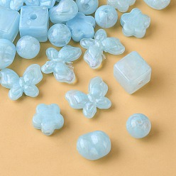 Light Sky Blue Opaque Acrylic Beads, Glitter Beads, Mixed Shapes, Light Sky Blue, 10.5~17x11~20x5.5~13.5mm, Hole: 1.6~3mm
